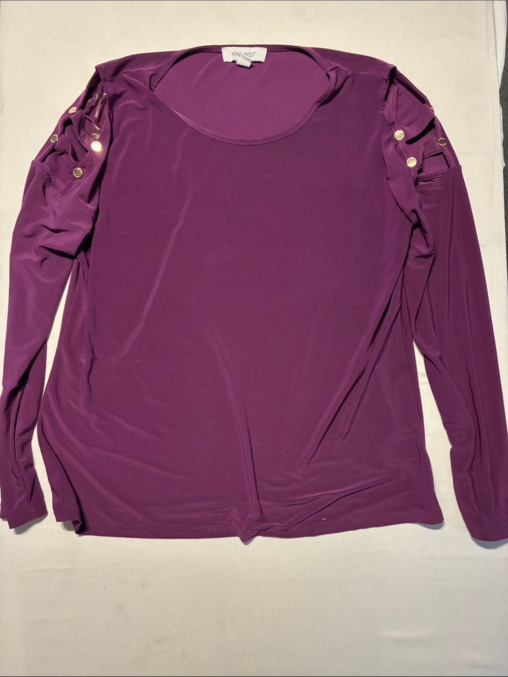 Nine West Purple Long Sleeve Top with Gold Button Details